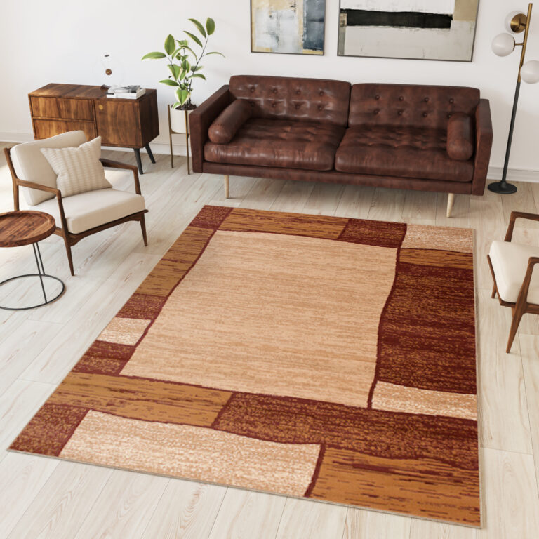 DREAM Tapis Moderne Carreaux Rectangles Marron Beige Fin
