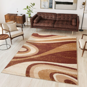 DREAM Tapis Moderne Abstrait Vagues Marron Beige Fin