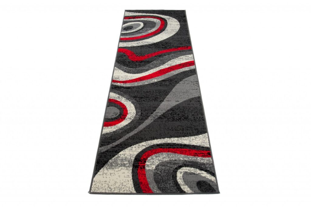 Tapis De Passage Dream Moderne Gris Foncé Rouge Vagues