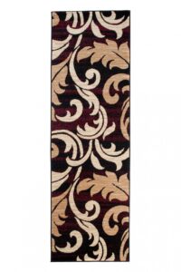 Tapis De Passage Dream Bordeaux Crème Ornements Feuilles