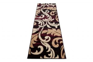 Tapis De Passage Dream Bordeaux Crème Ornements Feuilles