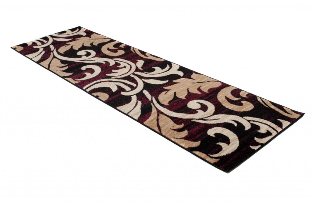 Tapis De Passage Dream Bordeaux Crème Ornements Feuilles