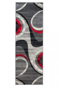 Tapis De Passage Dream Moderne Gris Clair Rouge Vagues