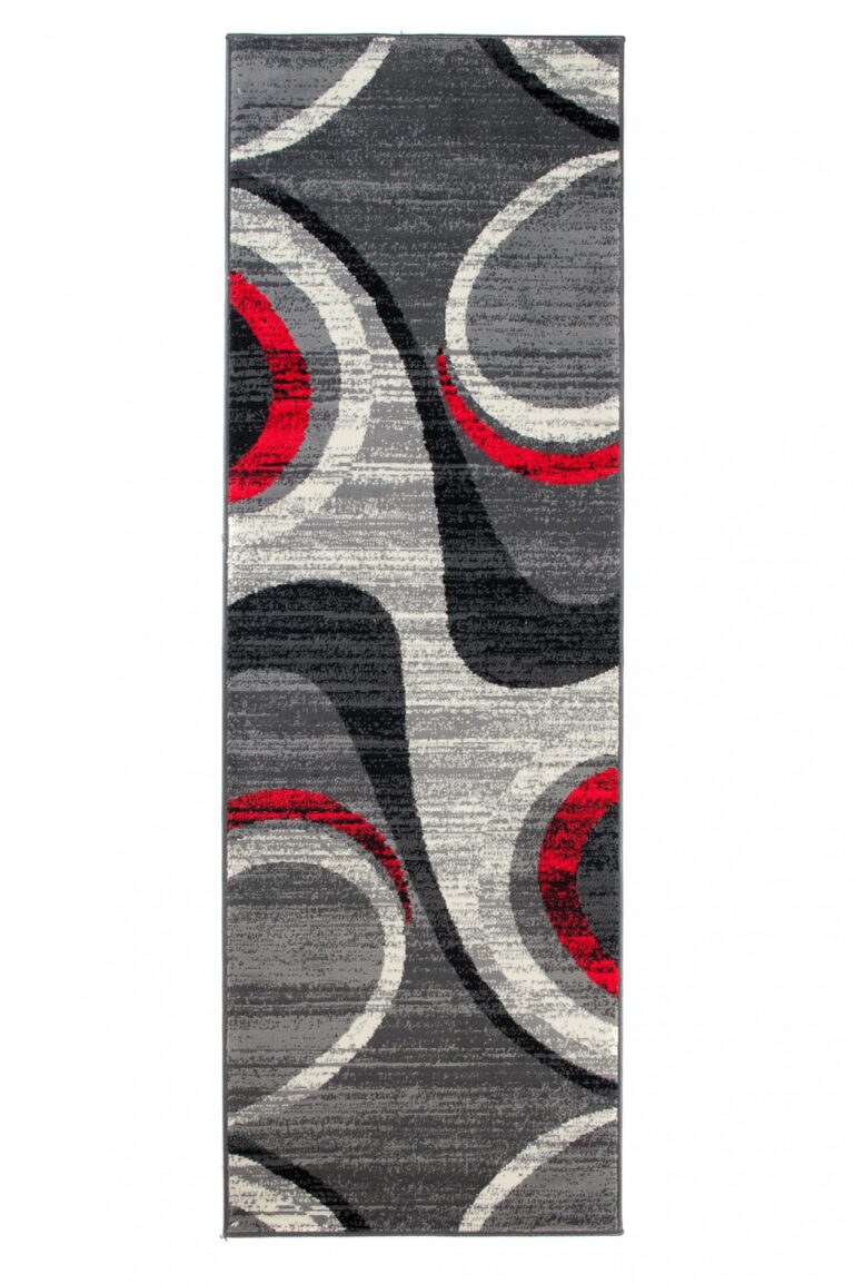 Tapis De Passage Dream Moderne Gris Clair Rouge Vagues