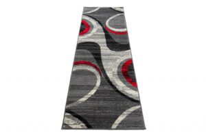 Tapis De Passage Dream Moderne Gris Clair Rouge Vagues