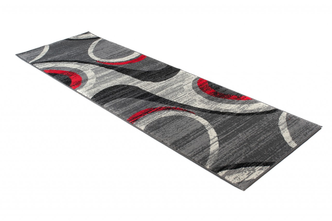 Tapis De Passage Dream Moderne Gris Clair Rouge Vagues