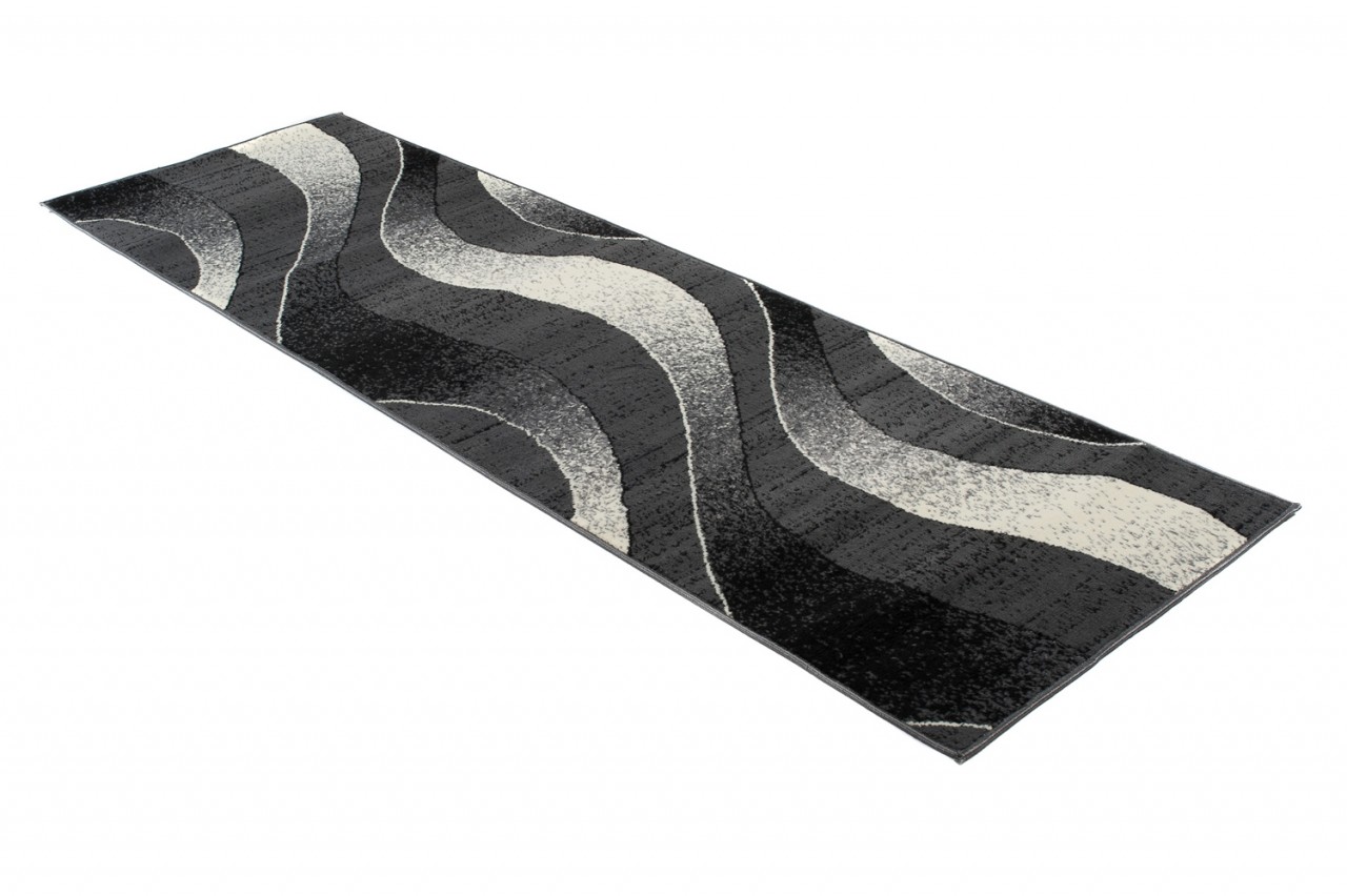 Tapis De Passage Dream Moderne Gris Foncé Vagues