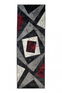 Tapis De Passage Dream Géométrique Gris Rouge Carrés