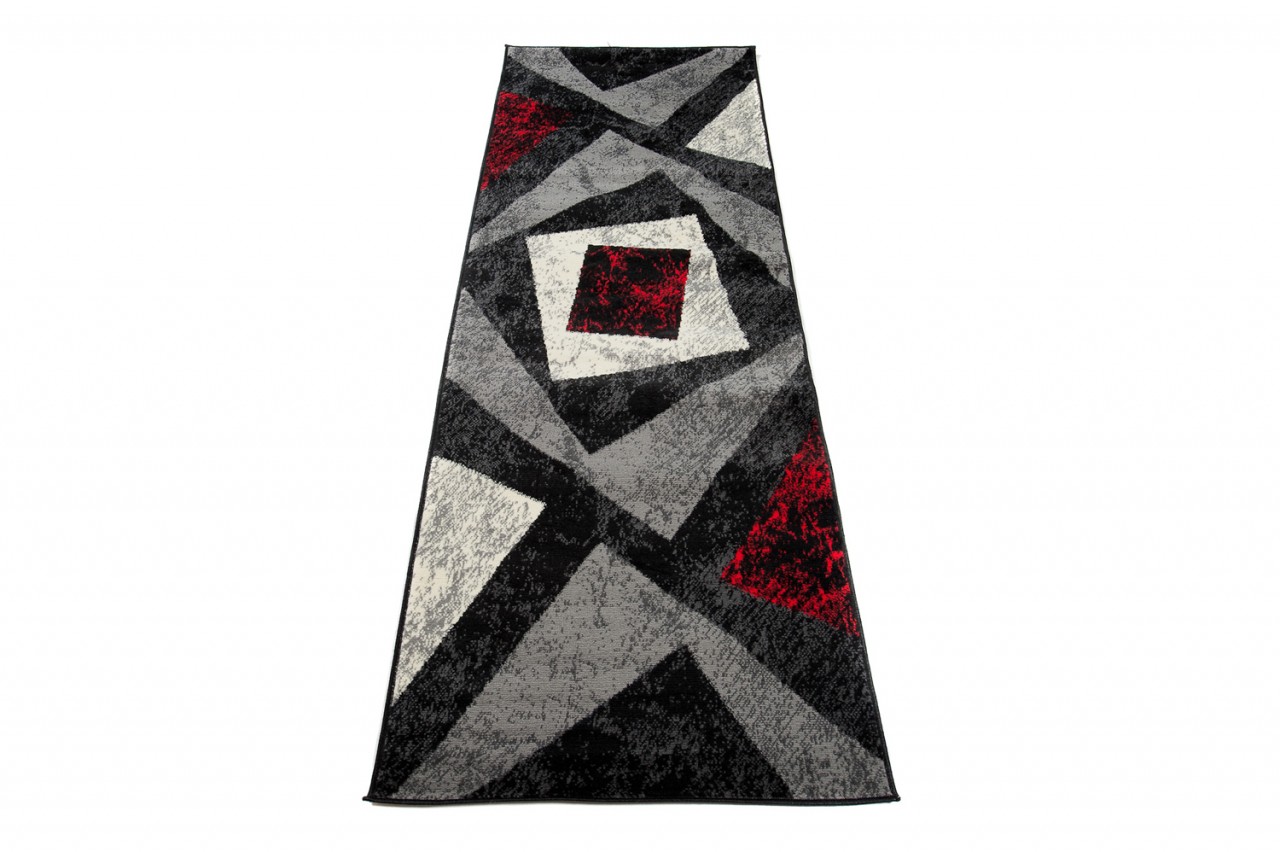 Tapis De Passage Dream Géométrique Gris Rouge Carrés