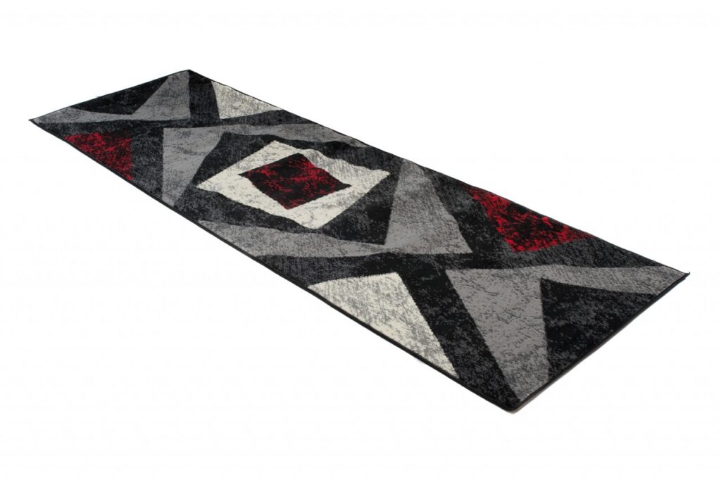Tapis De Passage Dream Géométrique Gris Rouge Carrés