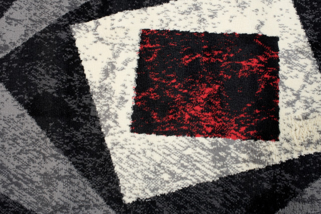 Tapis De Passage Dream Géométrique Gris Rouge Carrés