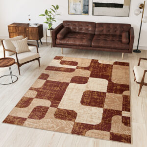DREAM Tapis Moderne Abstrait Pierres Marron Ecru Fin