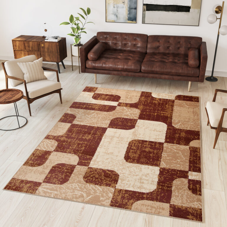 DREAM Tapis Moderne Abstrait Pierres Marron Ecru Fin