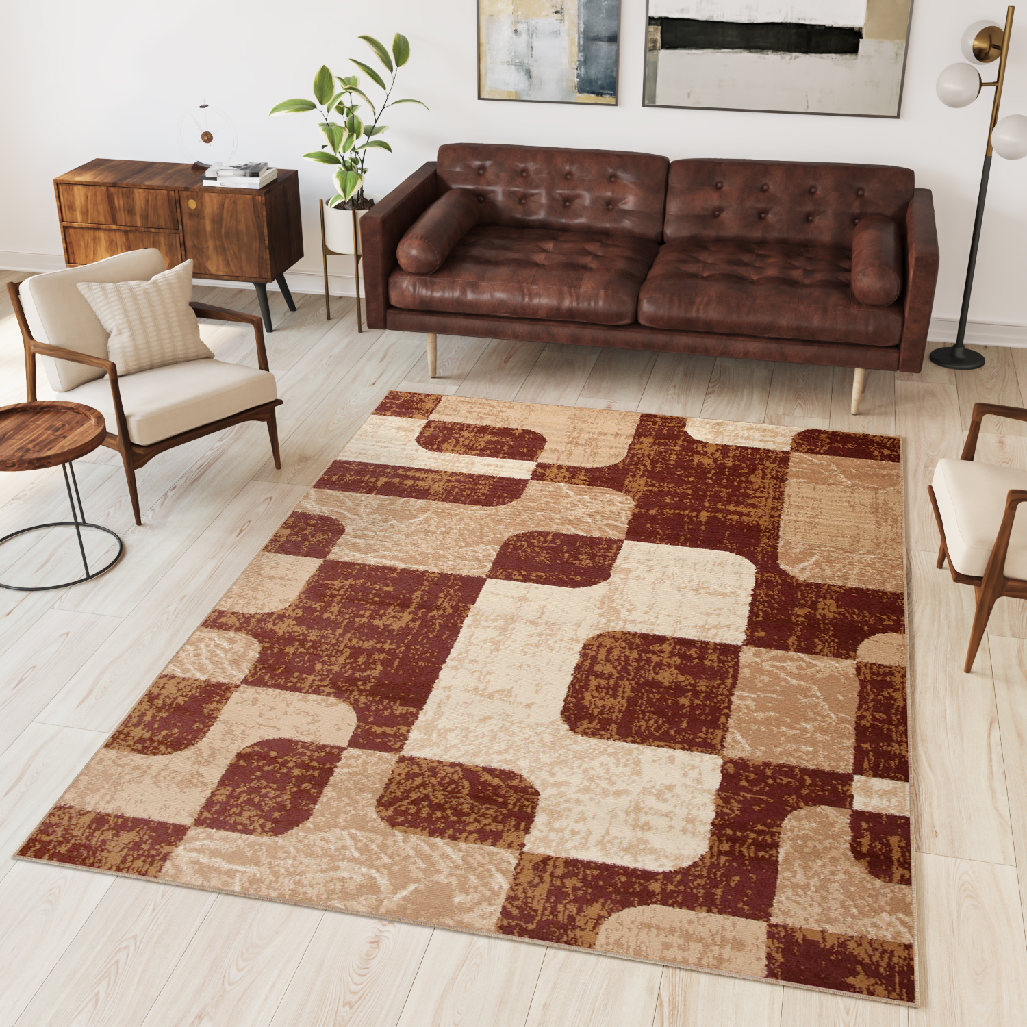 DREAM Tapis Moderne Abstrait Pierres Marron Ecru Fin