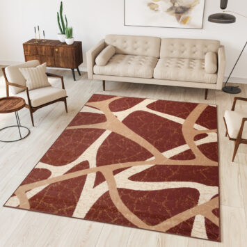DREAM Tapis Moderne Pierres Rayures Marron Beige Fin