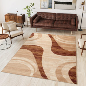 DREAM Tapis Moderne Abstrait OndesEcru Beige Marron Fin