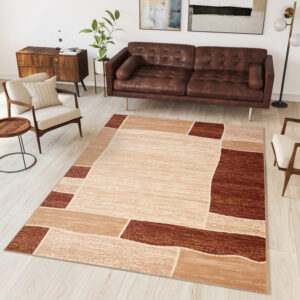 DREAM Tapis Moderne Carreaux Rectangles Beige Ecru Marron Fin