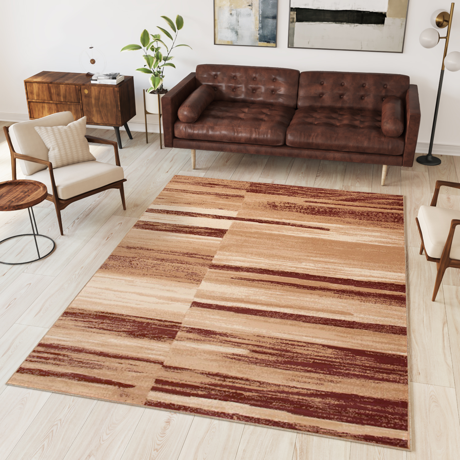 DREAM Tapis Moderne Rayures Marron Beige Fin