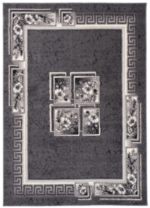 DREAM Tapis Moderne Bordure Fenêtre Fleur Gris Foncé Crème Fin