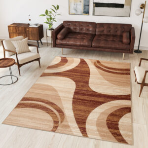 DREAM Tapis Moderne Abstrait Vagues Beige Marron Fin