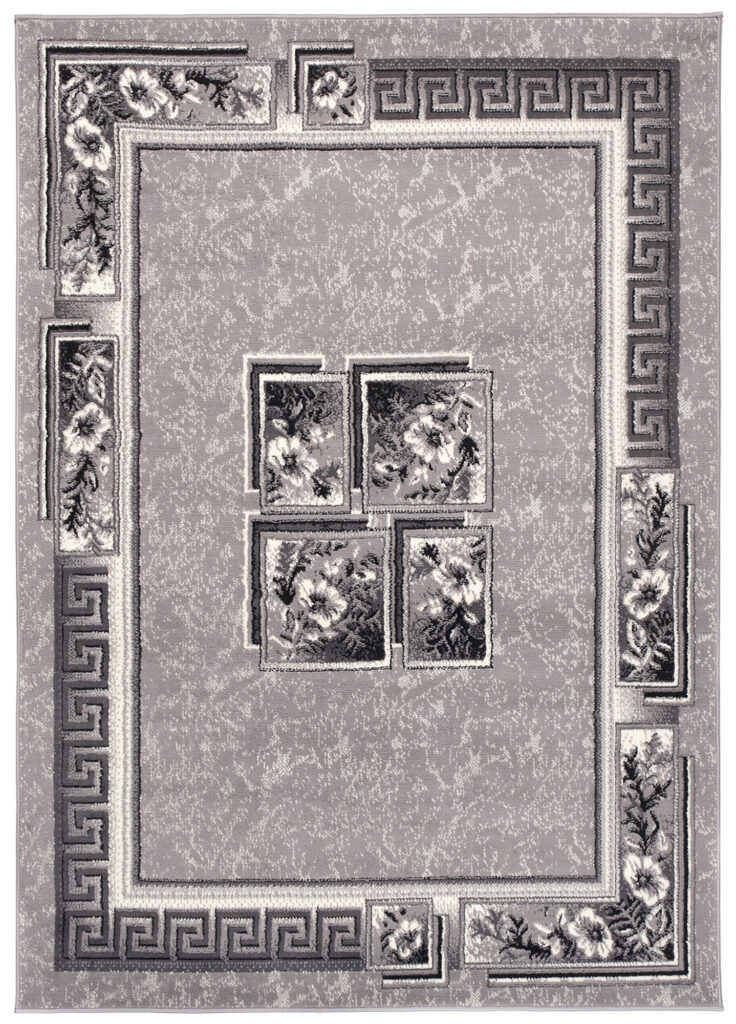 DREAM Tapis Moderne Bordure Fenêtre Fleur Gris Clair Fin
