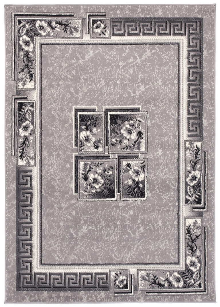 DREAM Tapis Moderne Bordure Fenêtre Fleur Gris Clair Fin