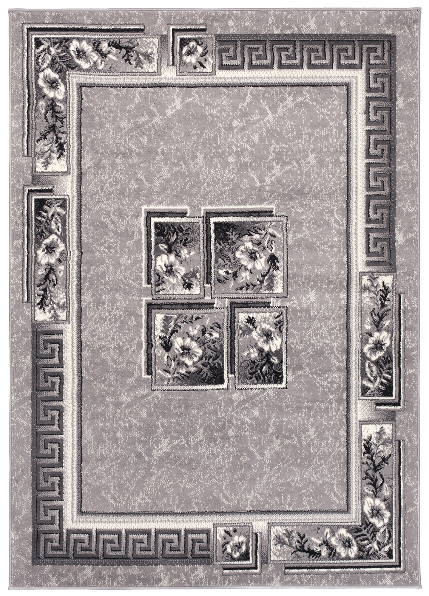 DREAM Tapis Moderne Bordure Fenêtre Fleur Gris Clair Fin