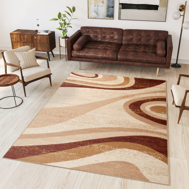 DREAM Tapis Moderne Abstrait Ondes Beige Ecru Marron Fin