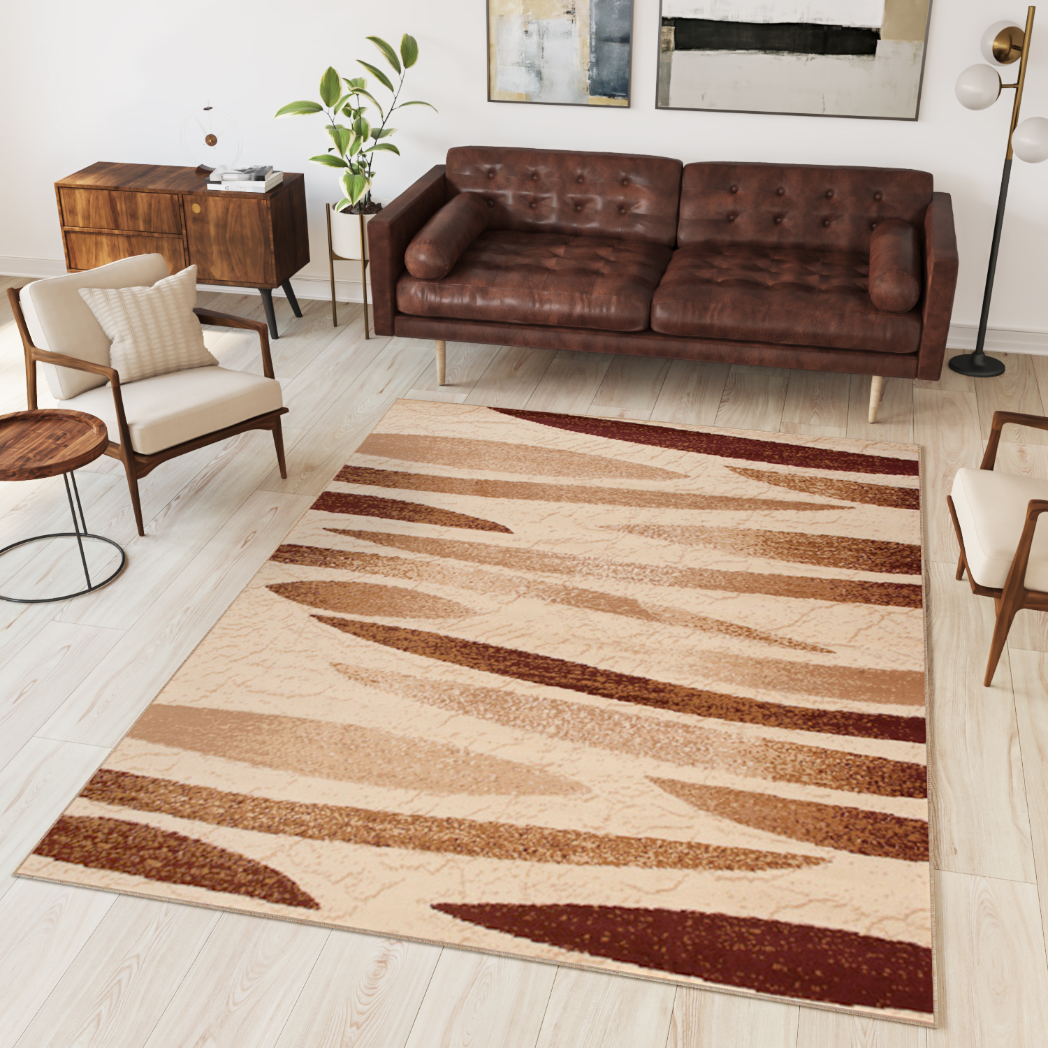 DREAM Tapis Moderne Abstrait Pierres Beige Ecru Léger Fin