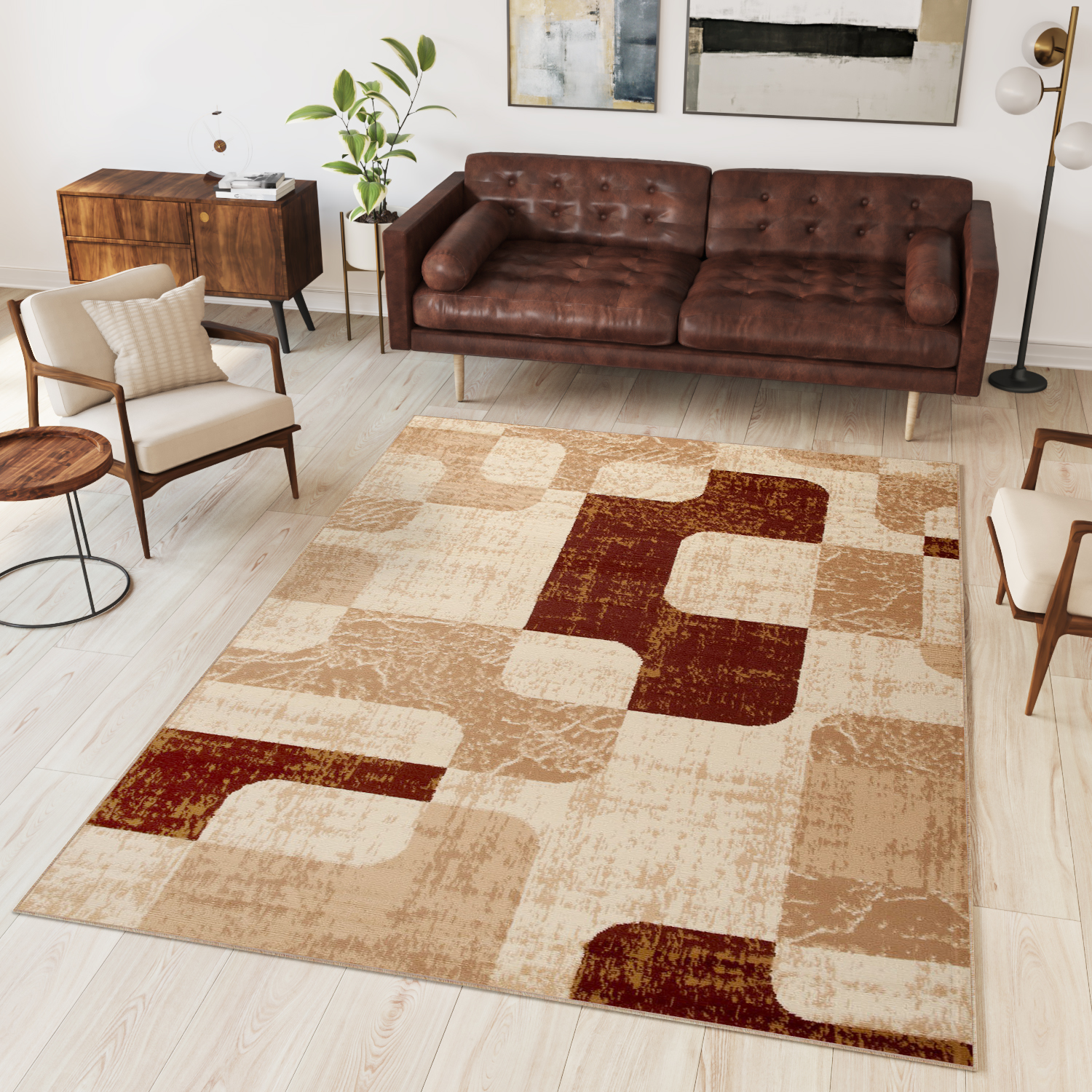 DREAM Tapis Moderne Abstrait Pierres Ecru Beige Marron Fin