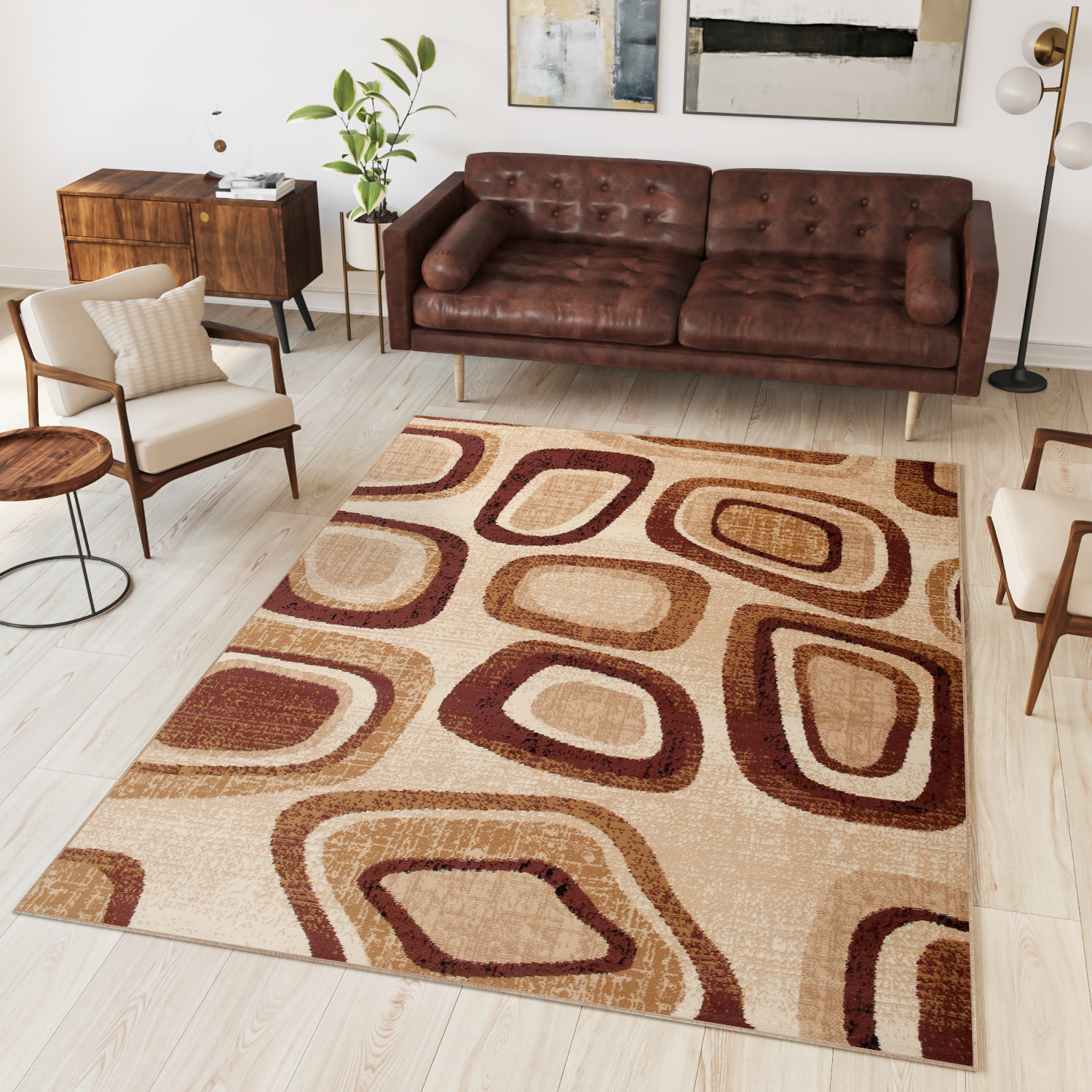 DREAM Tapis Moderne Géométrique Pierres Beige Marron Fin