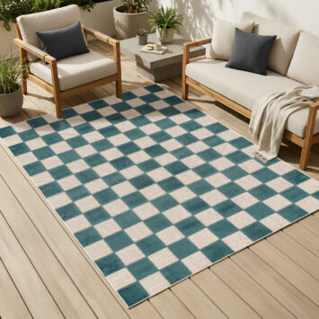 Tapis Extérieur Checker - Crème Turquoise