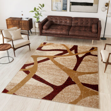 DREAM Tapis Moderne Pierres Rayures Beige Marron Fin