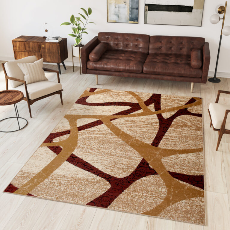 DREAM Tapis Moderne Pierres Rayures Beige Marron Fin