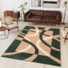 DREAM Tapis Moderne Abstrait Bandes Ondes Vert Beige Fin