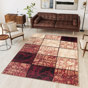 DREAM Tapis Moderne Géométrique Carreaux  Marron Beige Ecru Fin