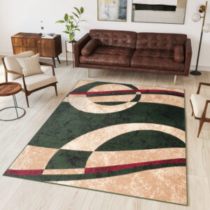 DREAM Tapis Moderne Abstrait Cercles Ondes Beige Vert Rouge Fin