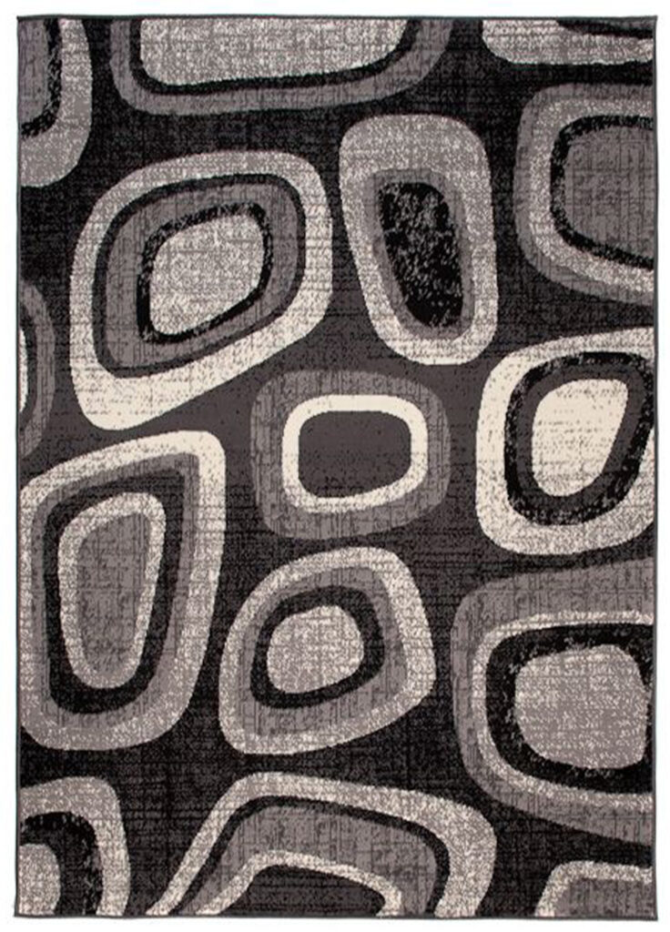 DREAM Tapis Moderne Géométrique Pierres Gris Noir Crème Fin