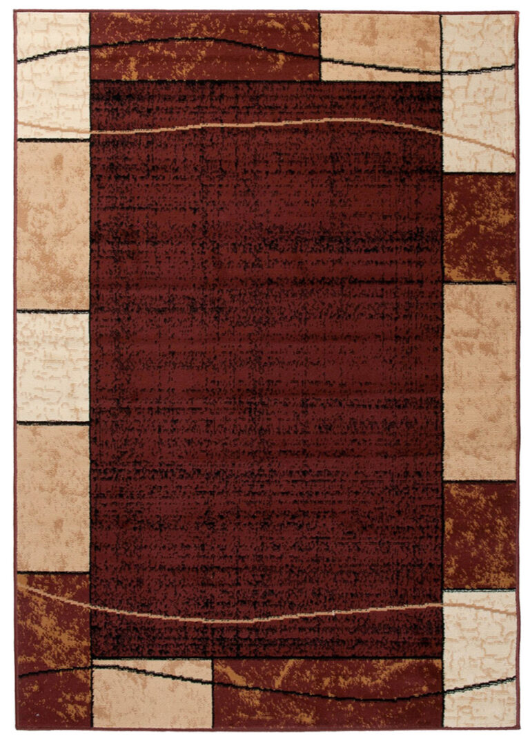 DREAM Tapis Moderne Carreaux Rectangles Marron Foncé Beige Fin