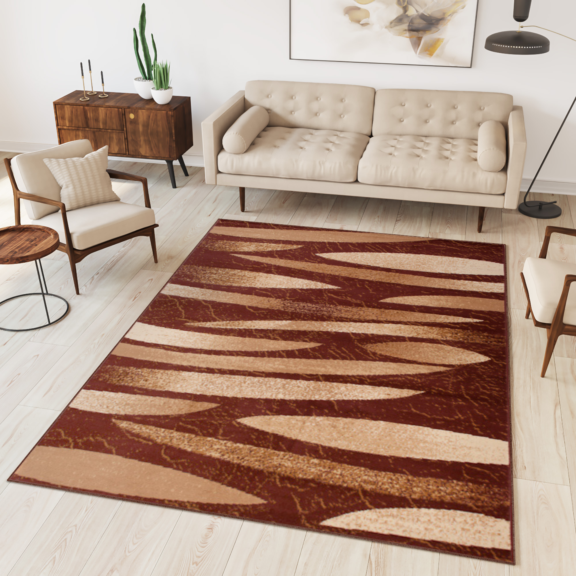 DREAM Tapis Moderne Pierres Abstrait Léger Marron Beige Fin