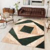 DREAM Tapis Moderne Géométrique Carreaux Vert Beige Ecru Fin