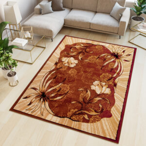 ATLAS Tapis Moderne Floral Feuilles Marron Beige  Fin