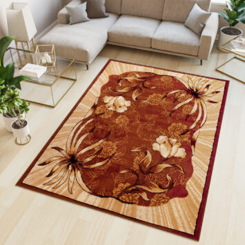 ATLAS Tapis Moderne Floral Feuilles Marron Beige  Fin