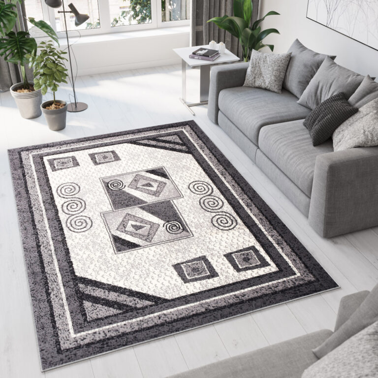 DREAM Tapis Moderne Géométrique Bordure Gris Crème Fin