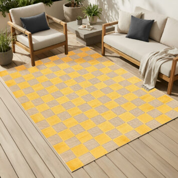 Tapis Extérieur Checker Crème Jaune