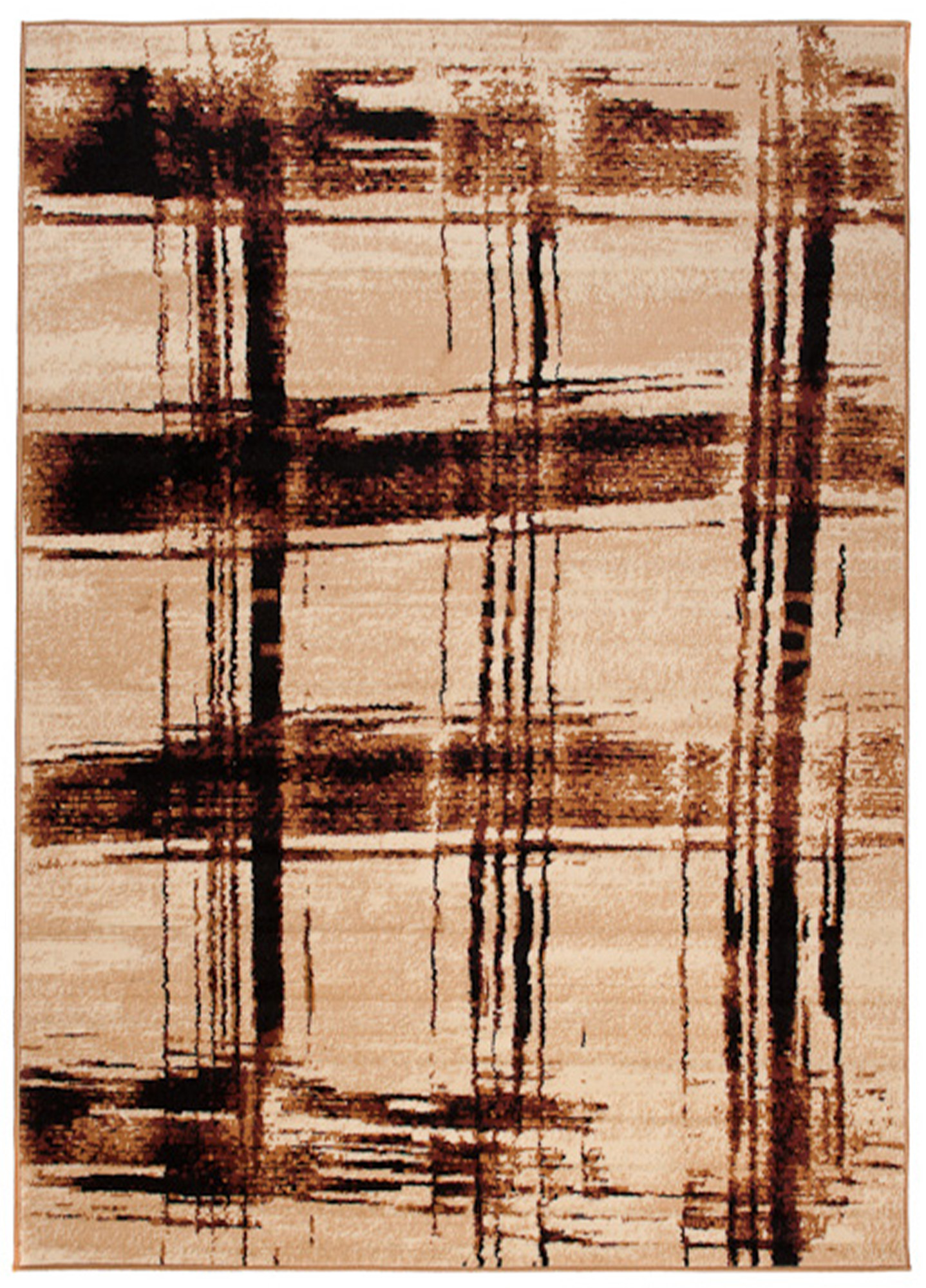 DREAM Tapis Moderne Treillis Rayures Marron Beige Fin