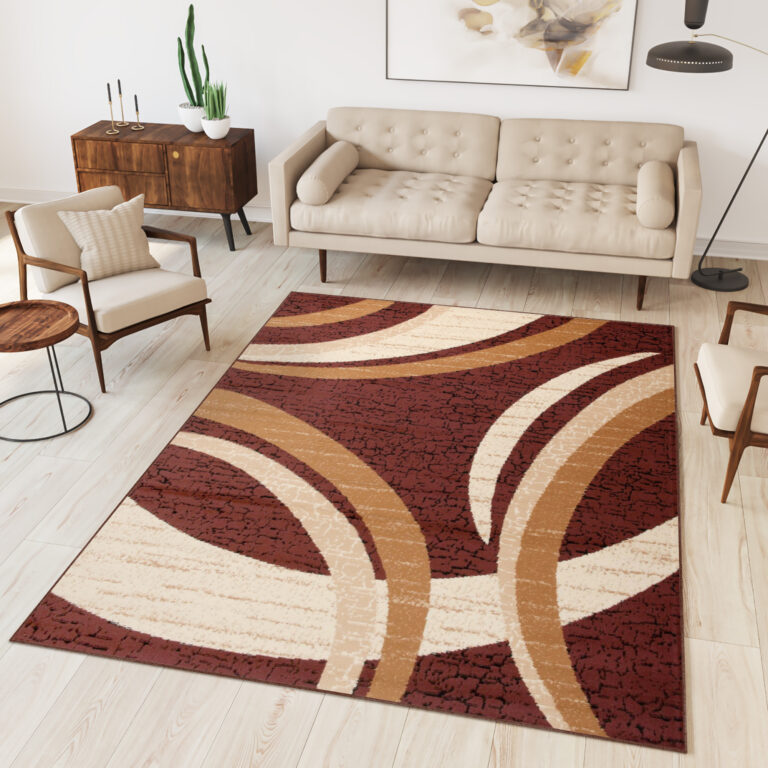 DREAM Tapis Moderne Abstrait Ondes Marron Beige Ecru Fin