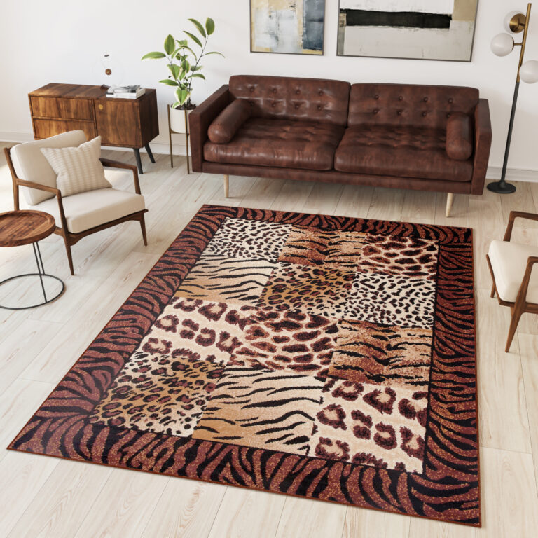 DREAM Tapis Moderne Animal Sauvage Tigre Panthère Marron Beige Fin