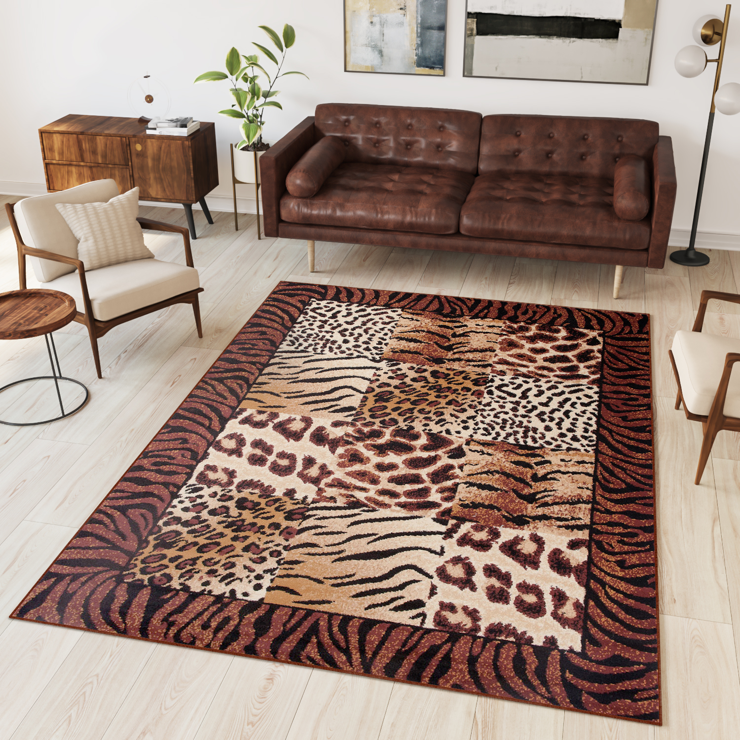 DREAM Tapis Moderne Animal Sauvage Tigre Panthère Marron Beige Fin