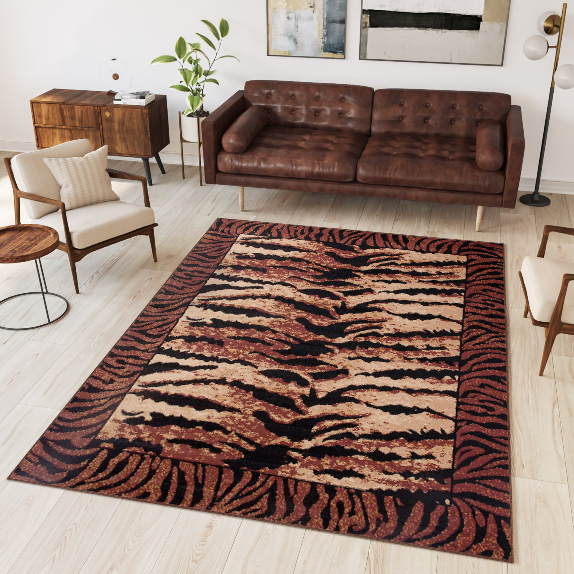 DREAM  Tapis Moderne Animal Sauvage Tigre Marron Noir Fin